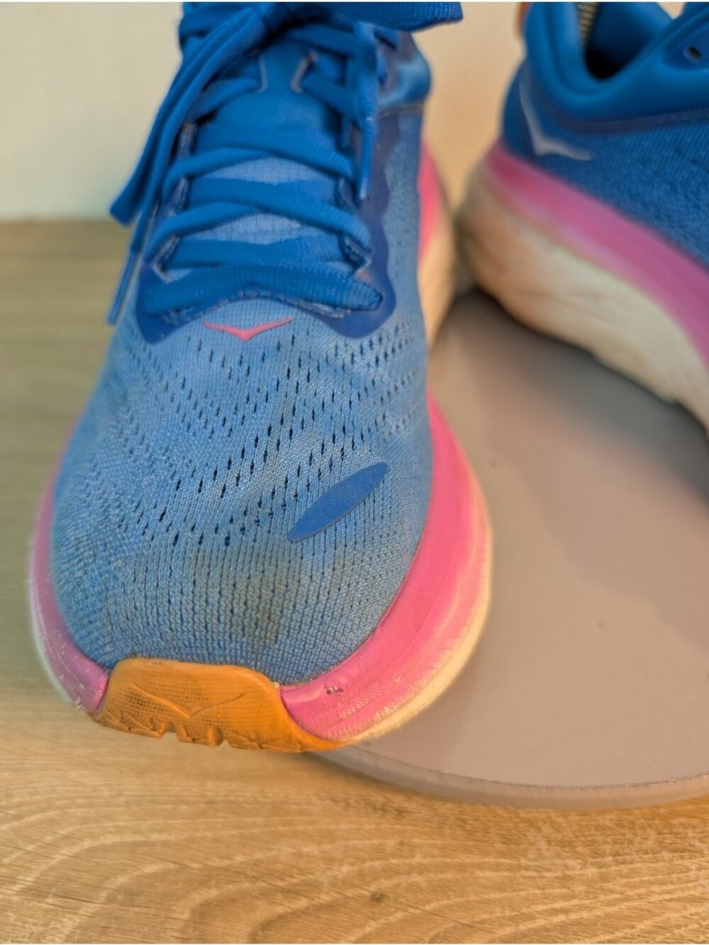 Hoka One One Bondi 8 Women 8.5 B Blue Pink White Running Shoes Comfort Sneaker - Picture 4 of 11